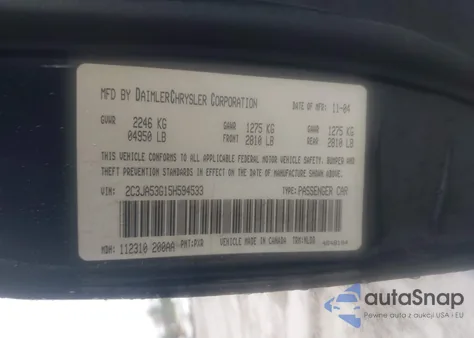 2005 Chrysler 300 Touring z USA, uszkodzony, nr VIN 2C3JA53G15H594533